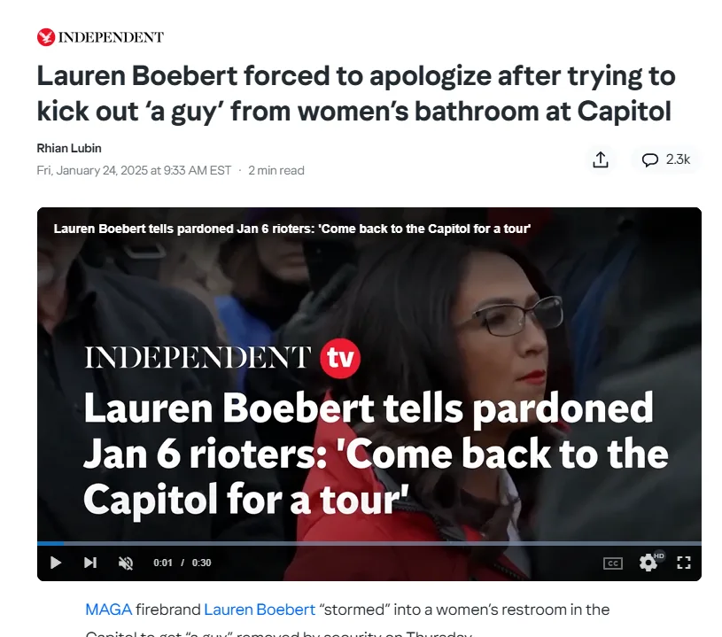 A screenshot of an Independent TV news video player shows a woman with dark hair and glasses wearing a red jacket. The…