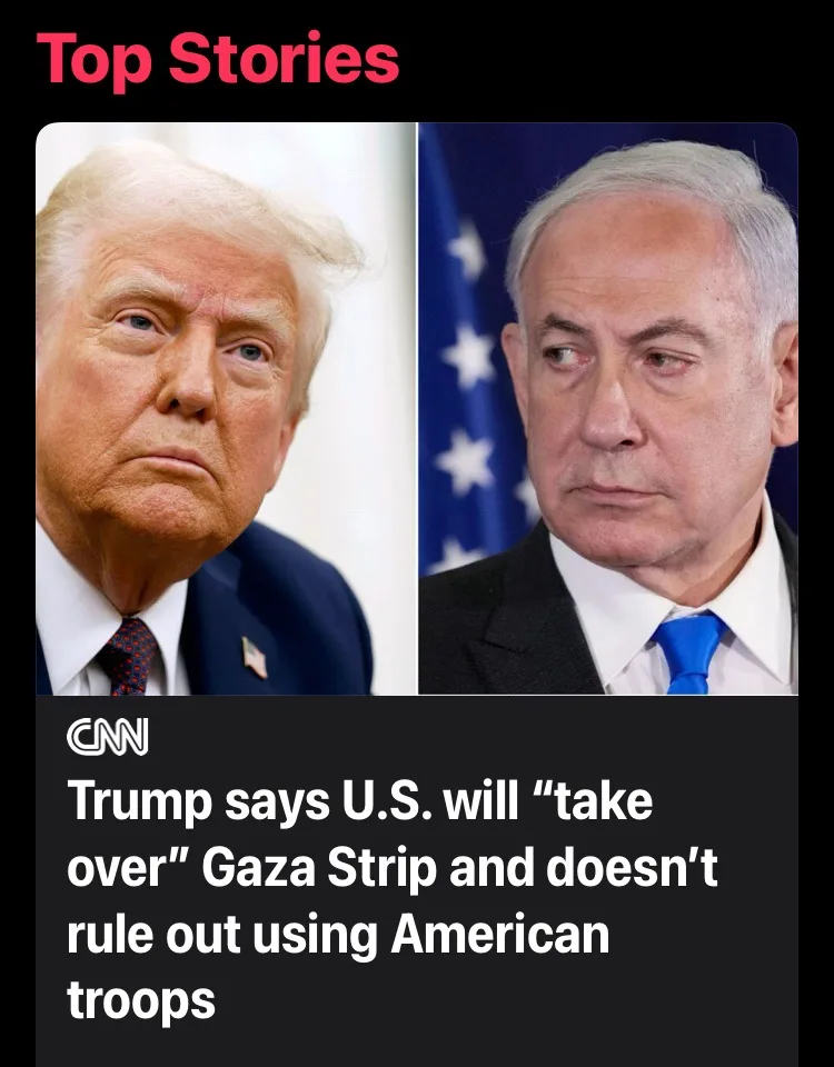 The image displays a split-screen news graphic resembling a CNN 'Top Stories' headline. On the left is Donald Trump looking…