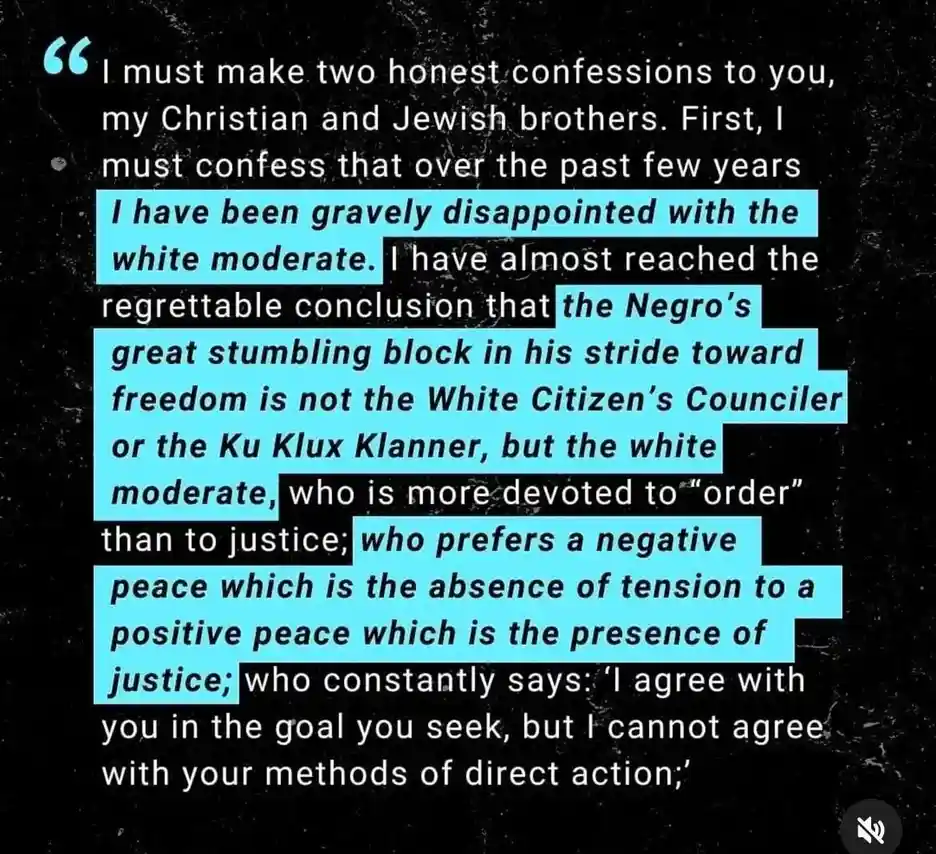 The image displays a black background with white text, featuring a quote from Dr. Martin Luther King Jr. The quote is…