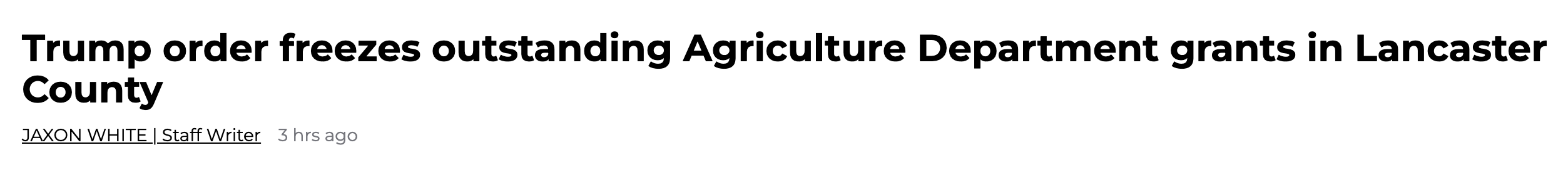 A screenshot of a news article headline in bold black text on a white background, reading 'Trump order freezes outstanding…