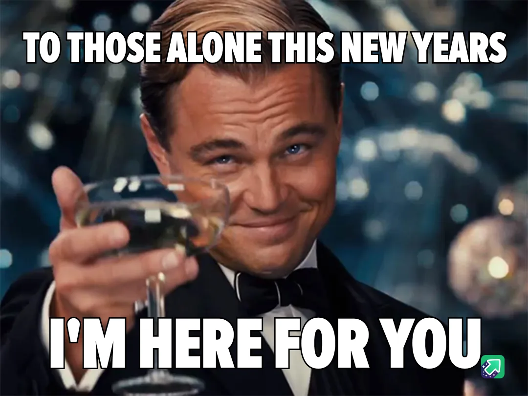 A man in a tuxedo holding a champagne glass smiles warmly at the camera against a sparkling party background. The overlaid…