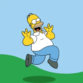 Six panels show Homer Simpson running across a green hill under a blue sky, with his mouth open and arms flailing in various…