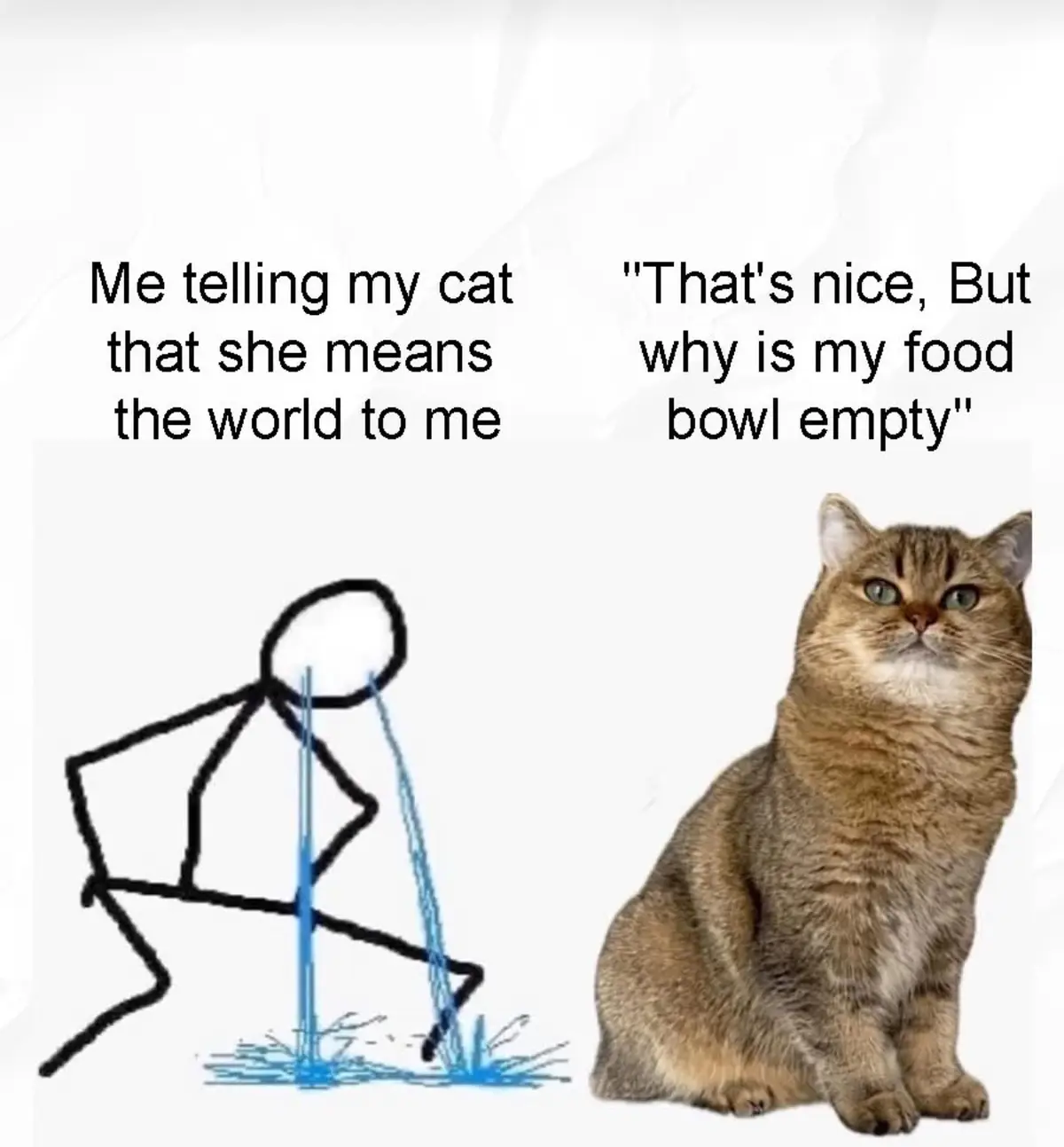The image is split into two panels. The left panel shows a simple stick figure drawing of a person kneeling and crying, with…