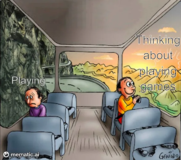 Two cartoon people sit on opposite sides of a bus. The person on the left, near a dark rocky wall, has a sad expression and…