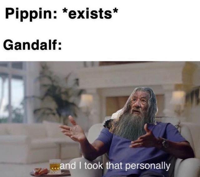 An image of Gandalf, portrayed by Ian McKellen, sitting in a modern living room with a glass of beer and snacks on a tray…