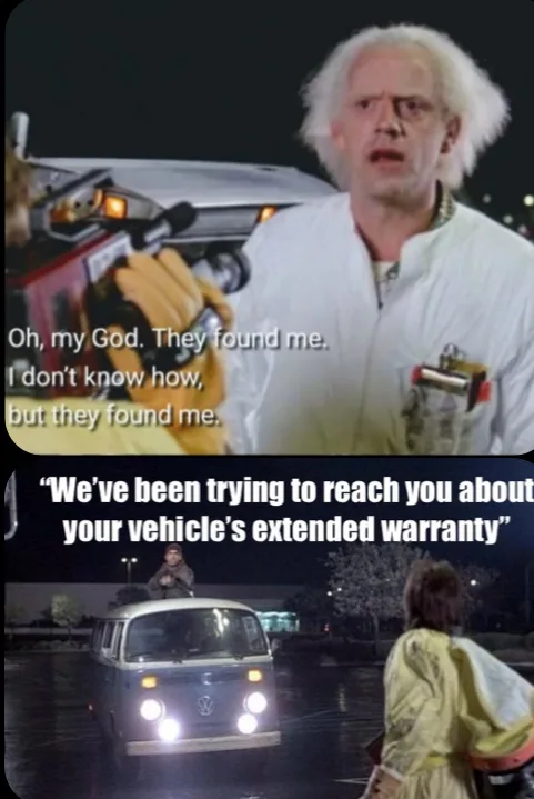 The top panel shows Dr. Emmett 'Doc' Brown from 'Back to the Future' looking terrified while holding a device, with text…