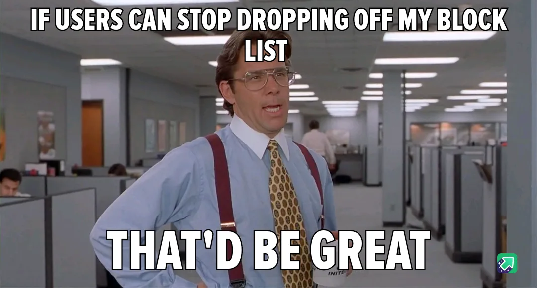 A man in glasses, a light blue shirt, and red suspenders stands in an office with cubicles, looking frustrated. The text…