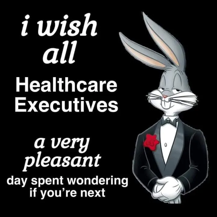 A cartoon rabbit dressed in a black tuxedo with a red rose on its lapel stands against a black background. White text is…