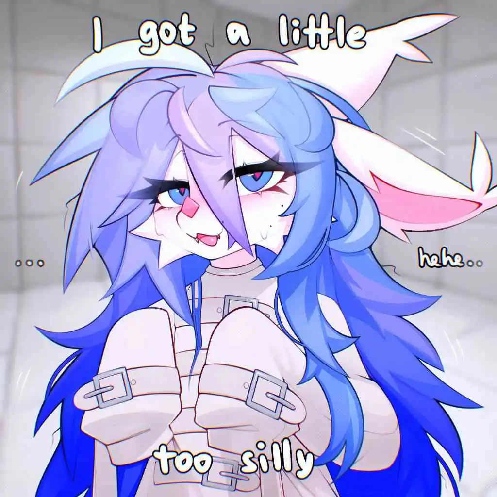 An anime-style character with long blue hair, fox ears, and a mischievous grin is shown with text overlaid that reads 'I got…