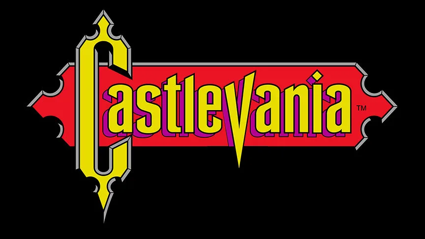 The iconic Castlevania video game logo is displayed prominently against a black background. The logo features the word…