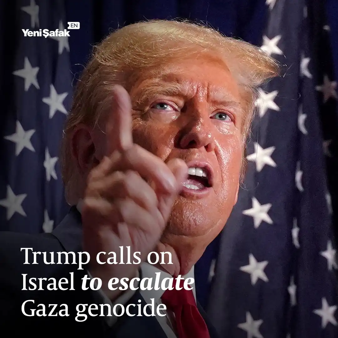 A close-up photo of Donald Trump pointing his finger forward with an intense expression, set against a backdrop of an…