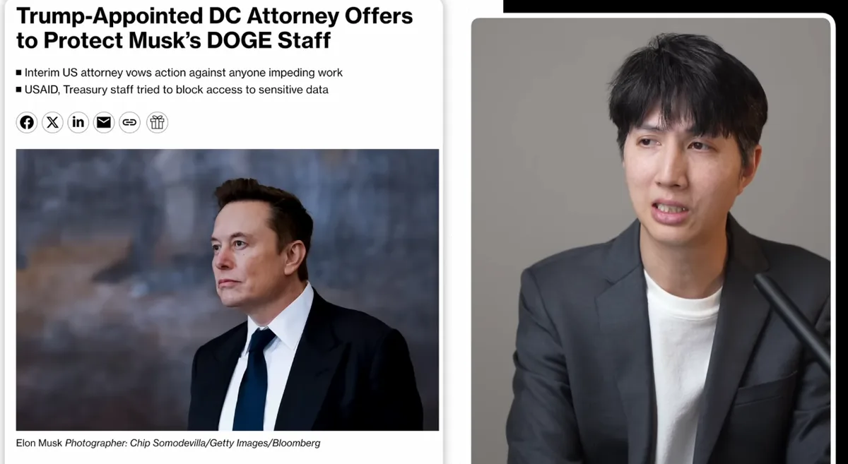 The image is a split-screen meme. On the left, a news article headline reads 'Trump-Appointed DC Attorney Offers to Protect…