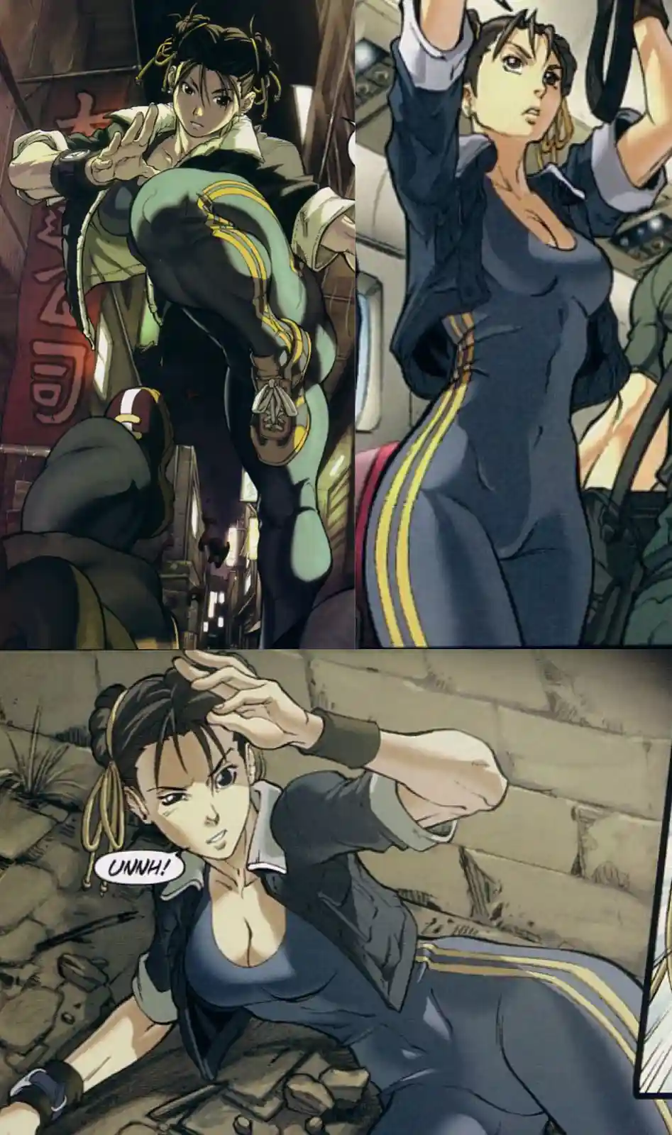This image is a three-panel comic strip featuring the anime character Ayane from the 'The King of Fighters' series. The…