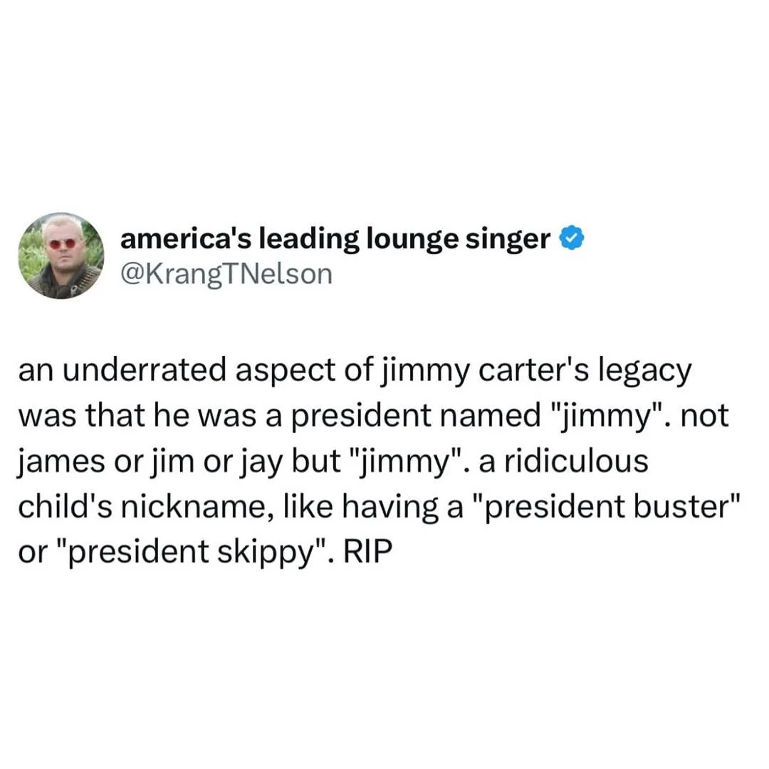 The image displays a screenshot of a tweet from the account 'america's leading lounge singer' with a profile picture of a…