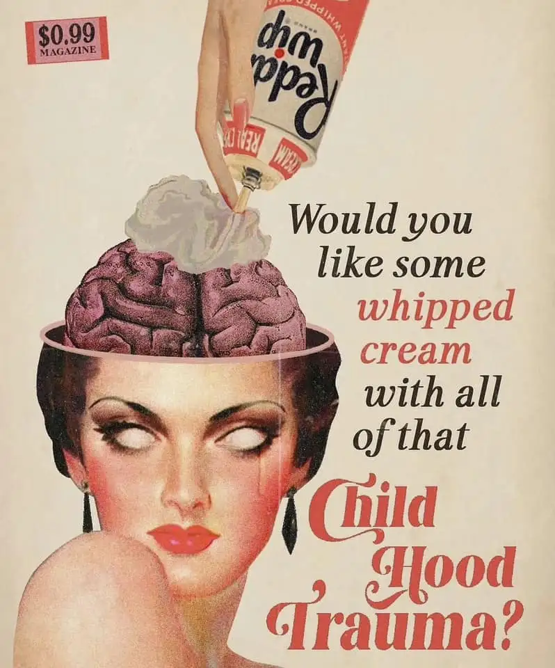 A vintage-style magazine cover illustration shows a woman with her head tilted back, revealing a brain inside her skull. A…