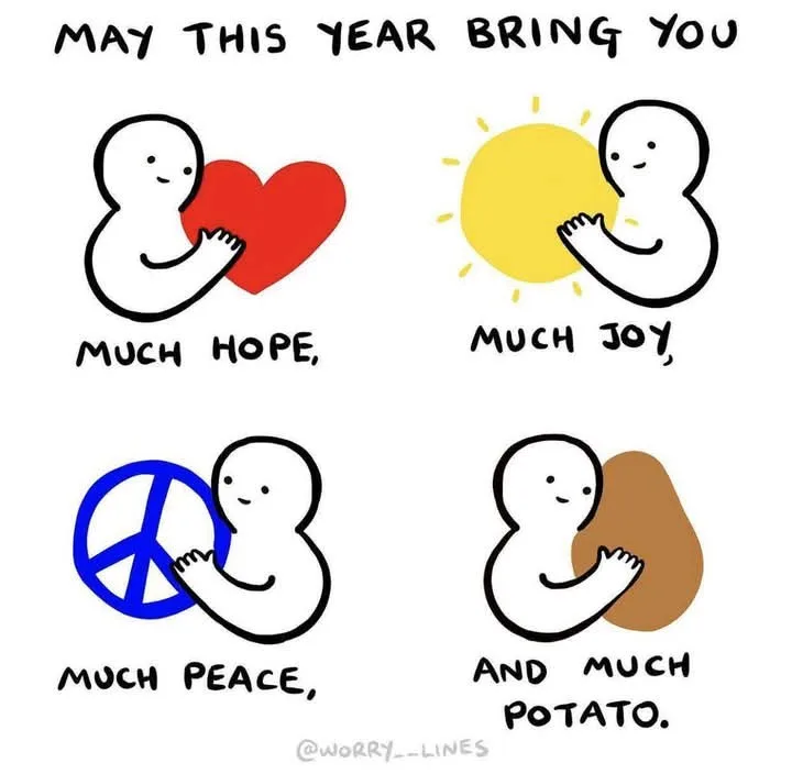 The image displays four identical cartoon figures, each holding a different object: a red heart, a yellow sun, a blue peace…