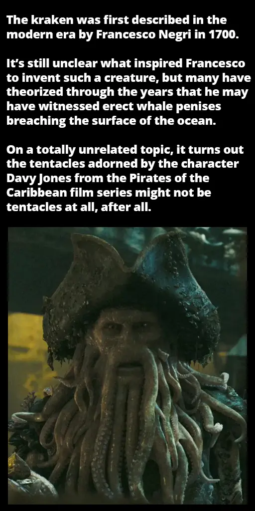 A close-up image of the character Davy Jones from Pirates of the Caribbean, whose face and head are covered in tentacle-like…