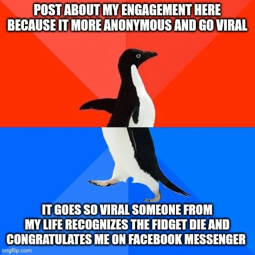 An image of a penguin standing upright against a red and blue background, with white text overlaid in two sections. The top…