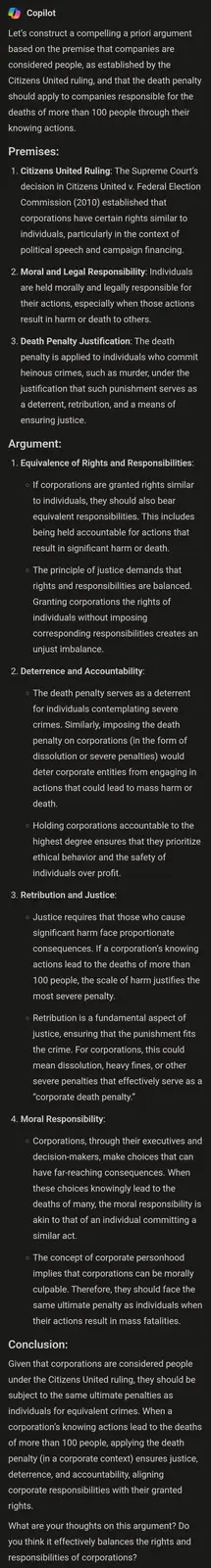The image displays a black background with white text outlining a logical argument. The text begins by proposing a…