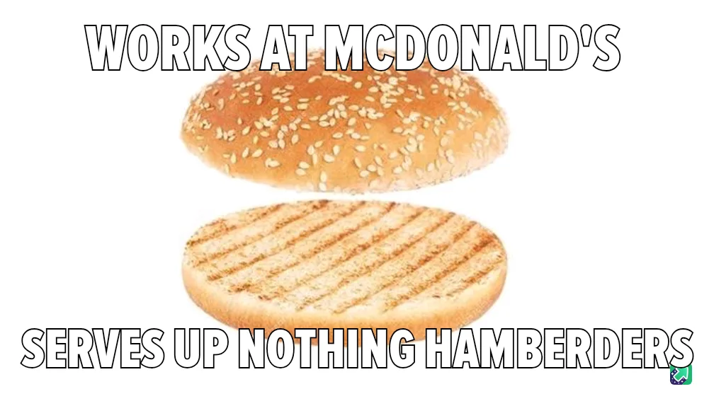 The image shows two halves of a McDonald's hamburger bun, one sesame seed top and one grilled bottom, floating against a…