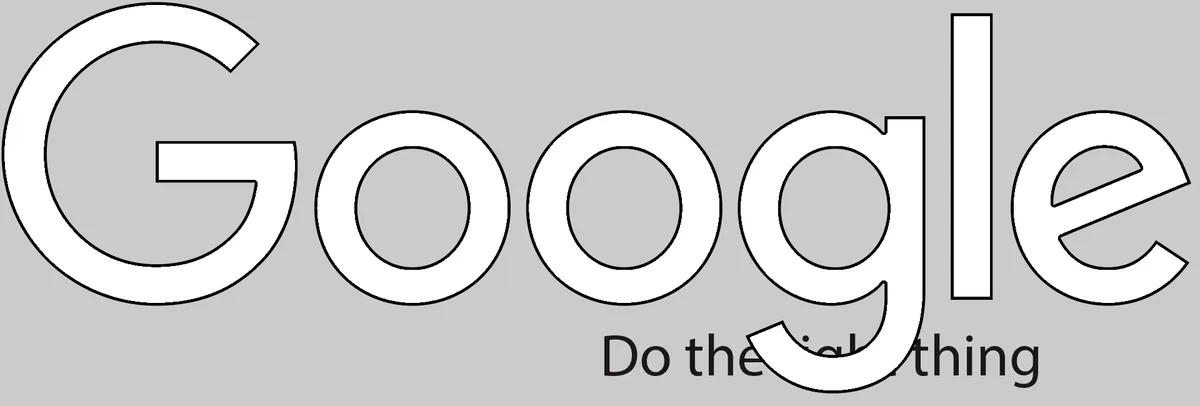 The image displays the Google logo in white outline against a gray background, with the phrase 'Do the right thing' written…