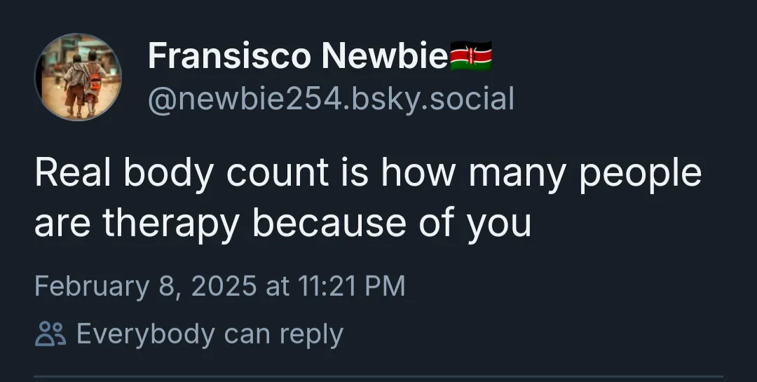 A screenshot of a social media post by 'Fransisco Newbie' with a Kenyan flag emoji, displaying the text 'Real body count is…