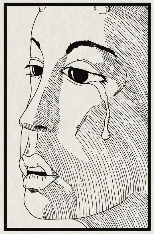 A black-and-white line drawing shows a person's face in profile, with one tear visibly falling from their eye. The image has…