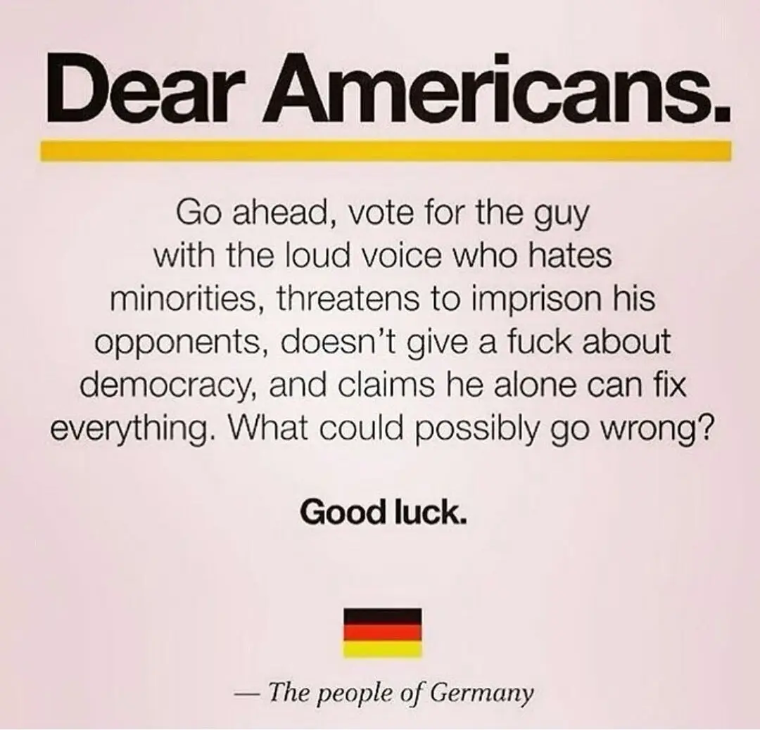 The image displays a letter addressed to Americans, urging them to vote for a controversial candidate with extreme views…