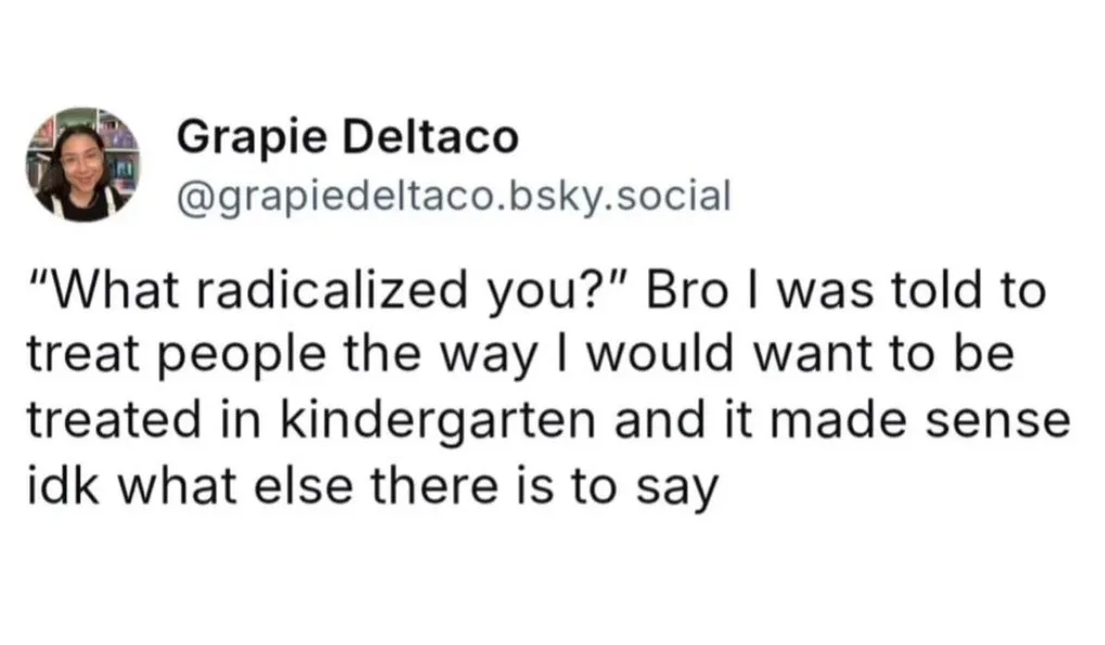 A screenshot of a social media post by 'Grapie Deltaco' showing their profile picture and text. The text reads: 'What…