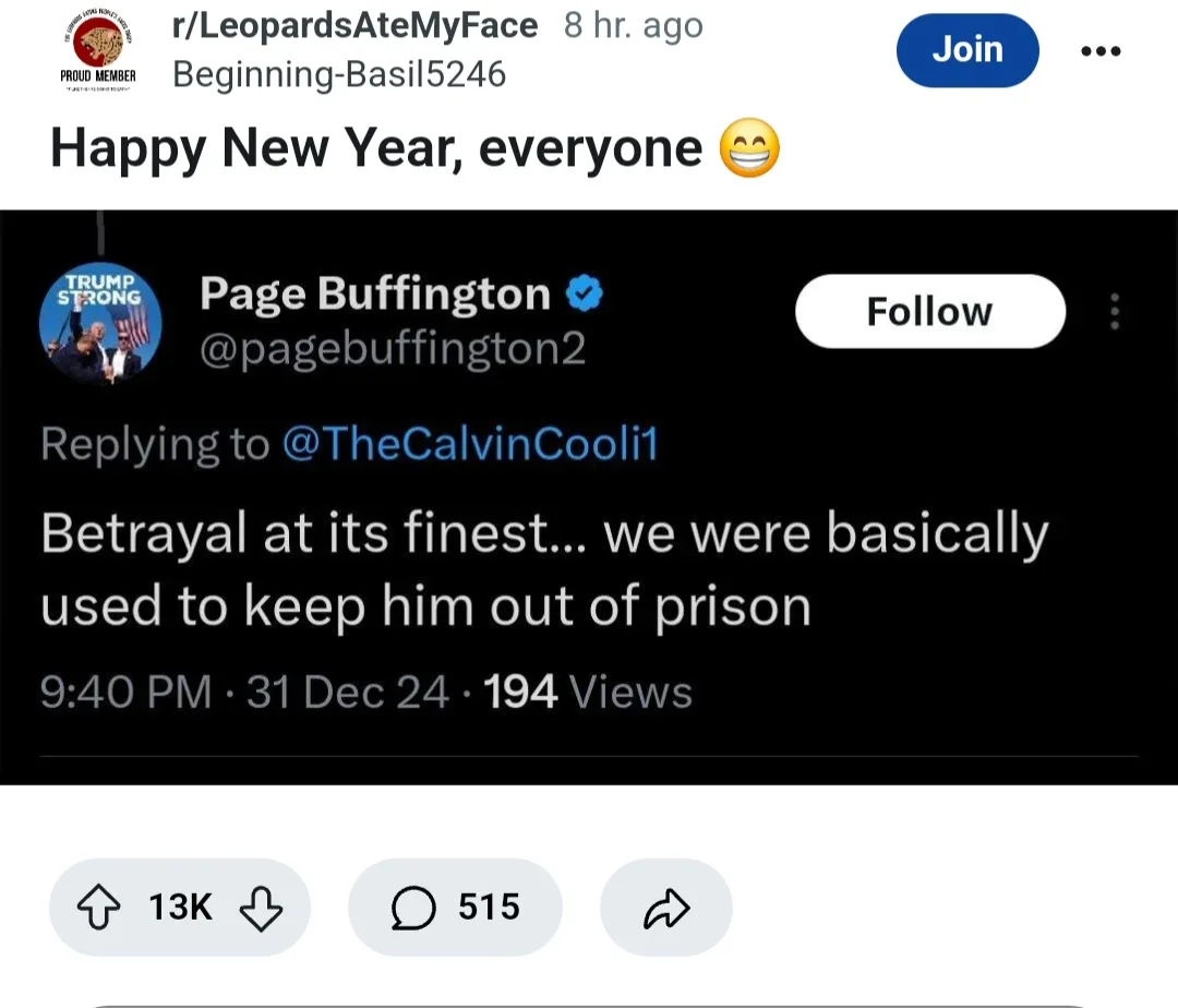 A screenshot of a Twitter post by Page Buffington, who says 'Betrayal at its finest... we were basically used to keep him…