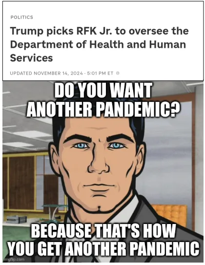 The image shows a news headline about Trump picking RFK Jr. to oversee the Department of Health and Human Services, overlaid…