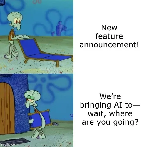 Two-panel meme featuring Squidward from SpongeBob SquarePants. In the top panel, he stands beside a blue lounge chair with…