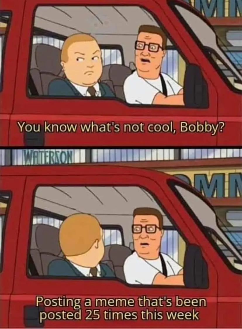 Two animated men are in a red van. In the top panel, the driver, wearing glasses, asks the passenger, "You know what's not…