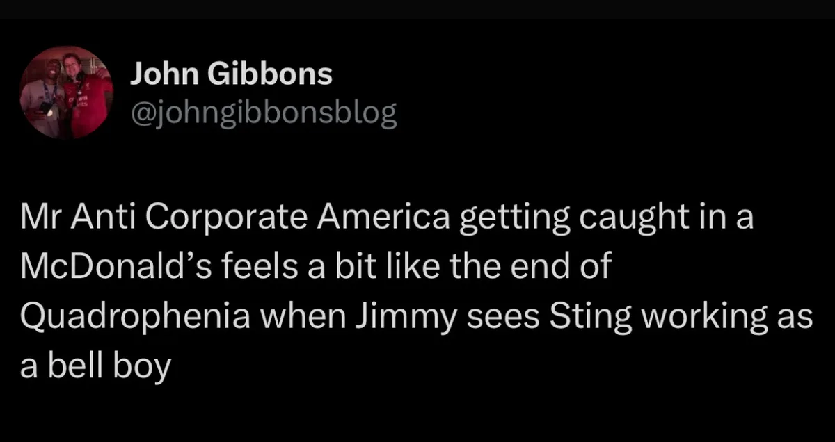 A screenshot of a tweet by John Gibbons (@johngibbonsblog) showing a black background with white text. The text reads: 'Mr…