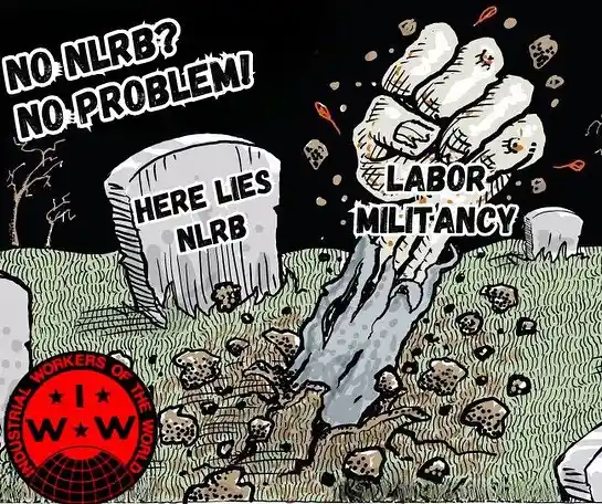 A cartoon depicts a zombie-like hand emerging from the ground, tearing up dirt and rocks, with a tombstone reading 'HERE…