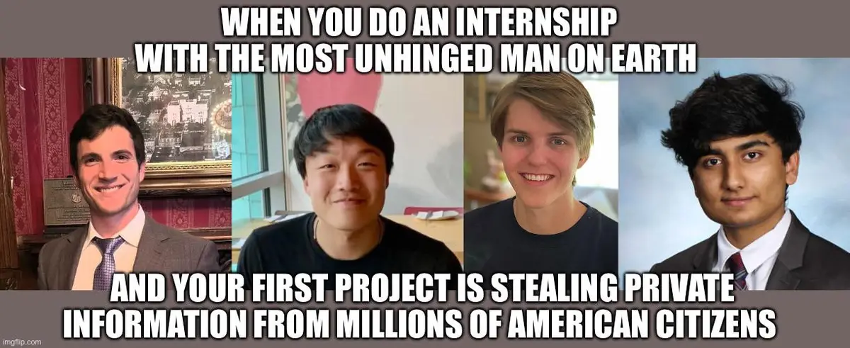 The image displays four young men in separate photos arranged side-by-side. The top text reads 'WHEN YOU DO AN INTERNSHIP…