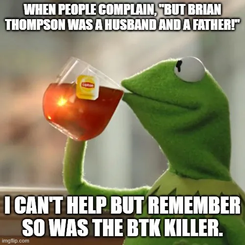 A green frog character, Kermit the Frog, is shown sipping tea from a clear glass mug with a Lipton tea bag visible inside…