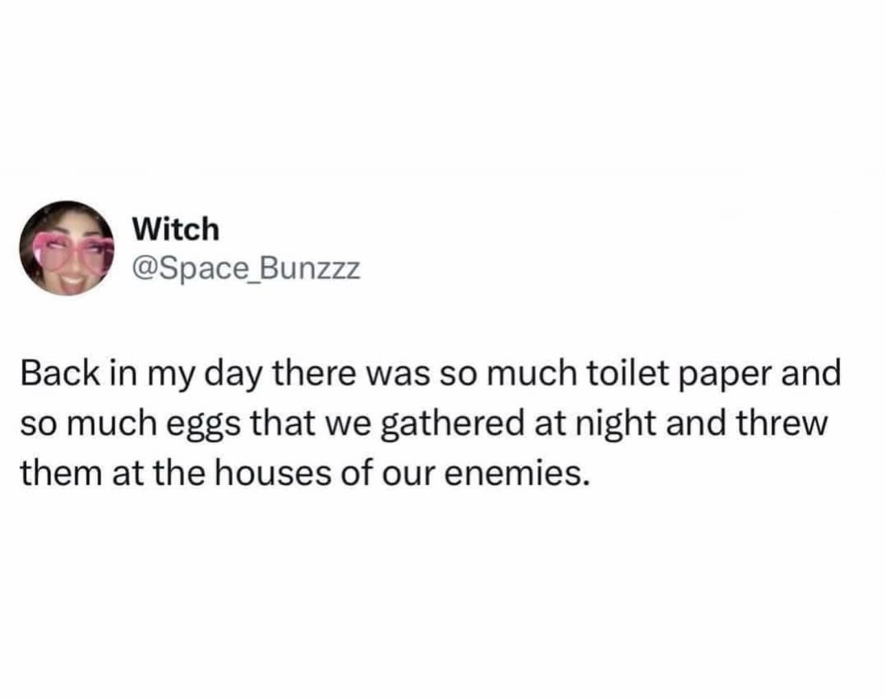 A screenshot of a tweet from user 'Witch' (@Space_Bunzzz) featuring a profile picture of a person wearing pink glasses and…