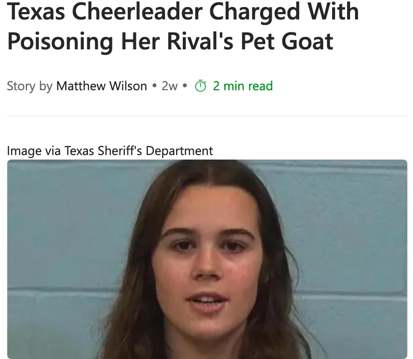 A mugshot-style photo shows a young woman with long brown hair looking directly at the camera against a plain blue wall. The…