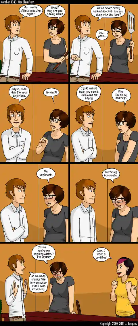 A comic strip depicts a couple discussing their relationship status. The man asks if they're officially dating, and the…