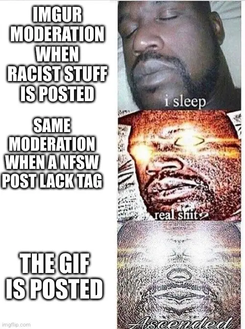 The image shows a three-panel meme featuring the same man in progressively more intense states. The top panel shows him…