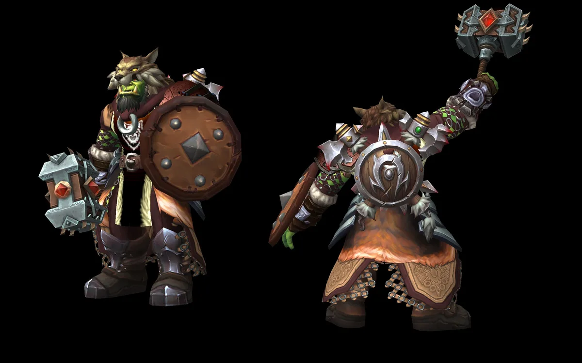 Two identical orc characters from World of Warcraft are shown side-by-side against a black background. The orc on the left…