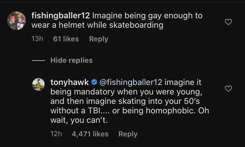 A screenshot of a Twitter thread shows user 'fishingballer12' asking to imagine being gay enough to wear a helmet while…