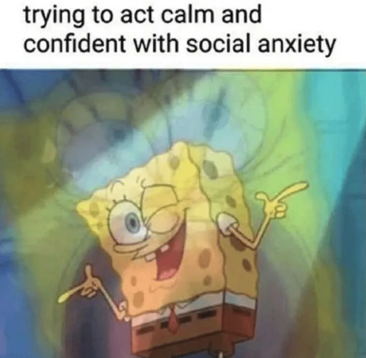 The image shows the animated character SpongeBob SquarePants with an overly enthusiastic, wide-eyed, and smiling expression…