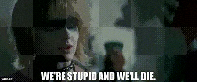 The image shows a repeating sequence of a person with blonde hair and dark makeup, wearing a black outfit with a choker…