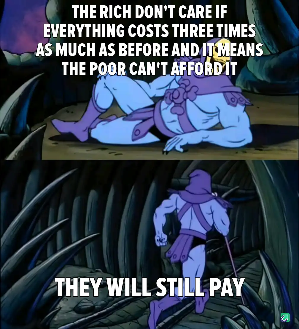 The image is a two-panel meme featuring the animated character Skeletor from 'Masters of the Universe'. In the top panel…