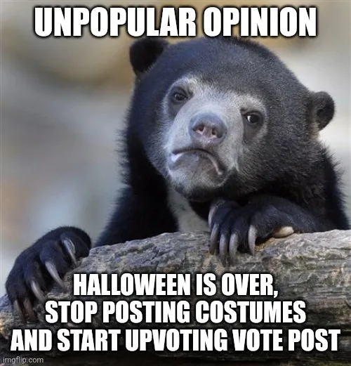 A black bear with a pensive, slightly melancholic expression rests its paws on a log. The overlaid text reads 'UNPOPULAR…