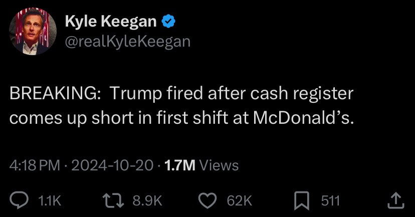 A screenshot of a Twitter post by verified user Kyle Keegan (@realKyleKeegan) shows a tweet with the headline 'BREAKING…