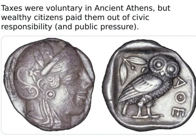 The image displays two ancient Athenian silver coins side by side. The left coin shows a profile of a woman's head with…