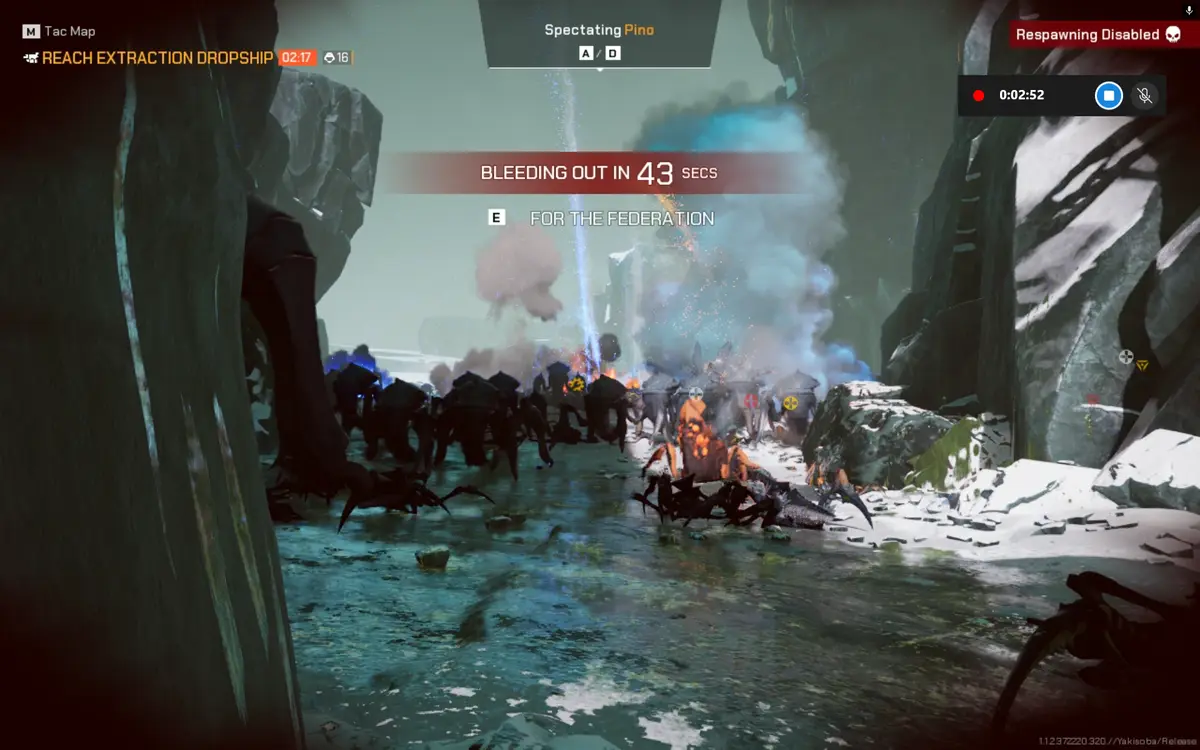 A screenshot from a video game shows a chaotic battle scene with explosions and enemy figures. A red banner reads 'BLEEDING…